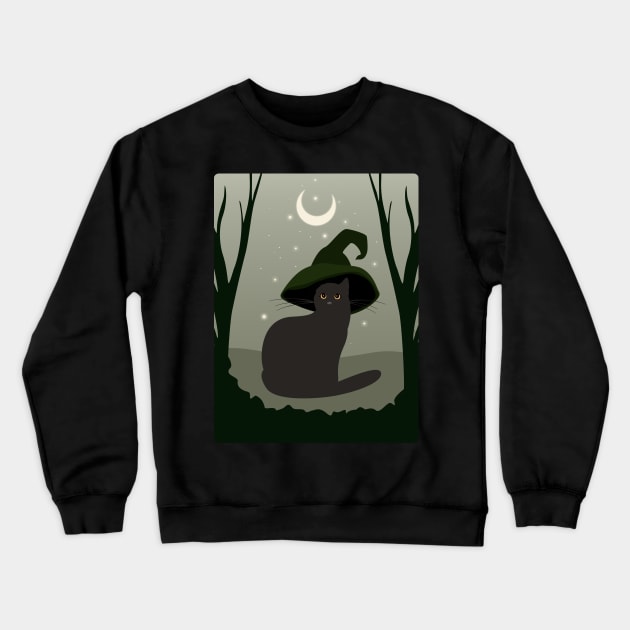 Spooky Forest Cat Crewneck Sweatshirt by Lastdrop